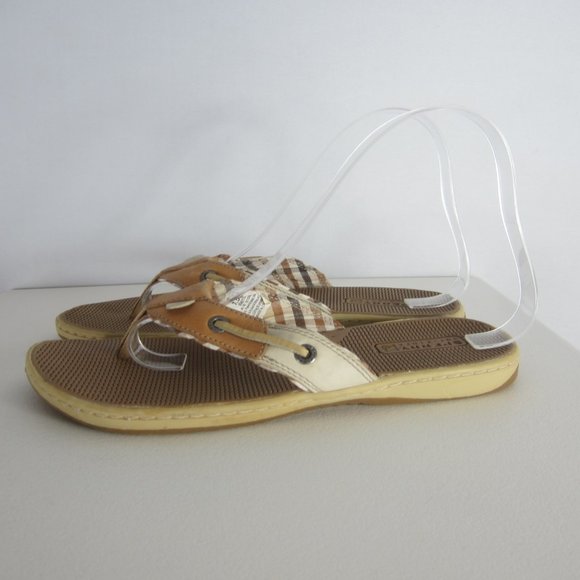 Sperry Top Sider 7.5 Ivory Beige Leather Flip Flop - Picture 10 of 11